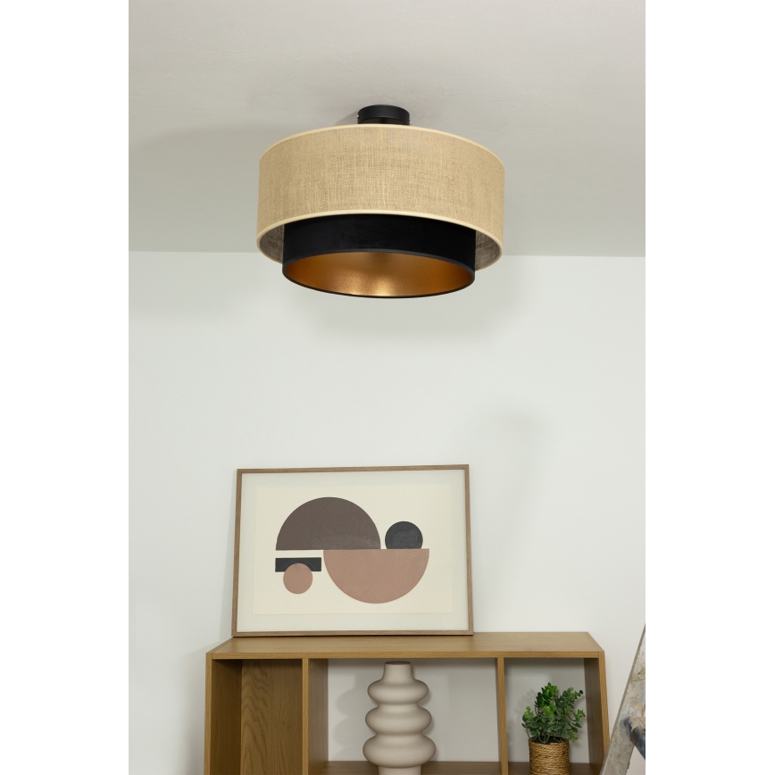 Lustre de teto de montagem à superfície SARTA 1xE27/60W/230V Ø 45 cm preto/juta