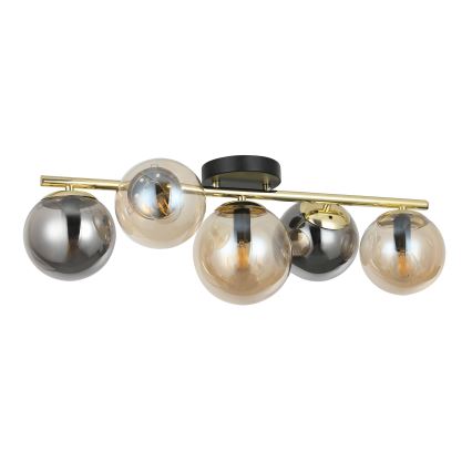 Lustre de teto de montagem em superfície AURIS 5xE14/15W/230V dourado/preto fumê/bege