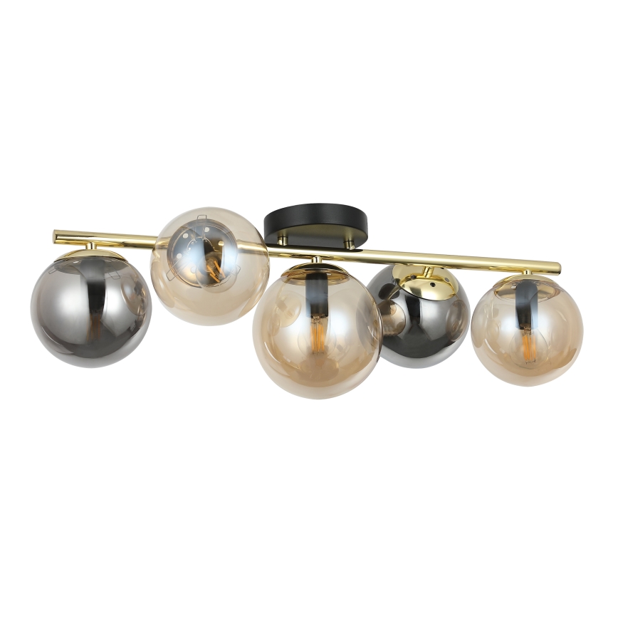 Lustre de teto de montagem em superfície AURIS 5xE14/15W/230V dourado/preto fumê/bege