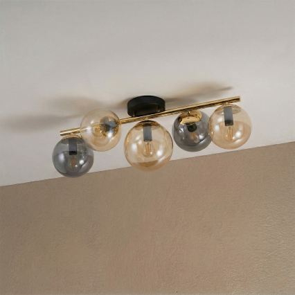 Lustre de teto de montagem em superfície AURIS 5xE14/15W/230V dourado/preto fumê/bege