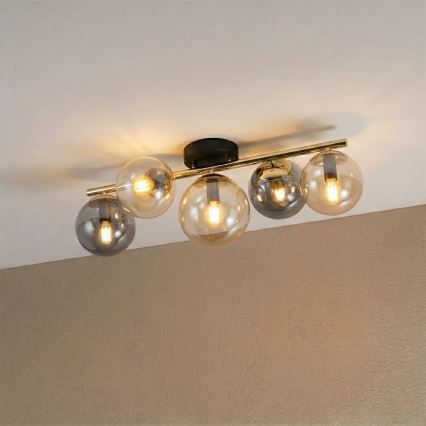 Lustre de teto de montagem em superfície AURIS 5xE14/15W/230V dourado/preto fumê/bege