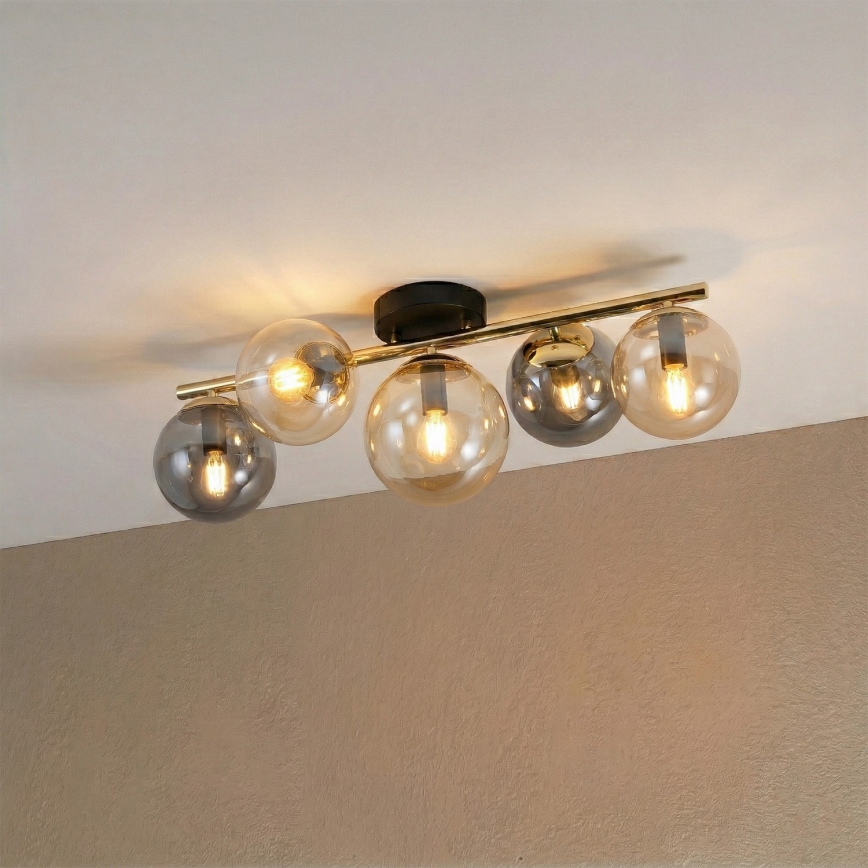 Lustre de teto de montagem em superfície AURIS 5xE14/15W/230V dourado/preto fumê/bege