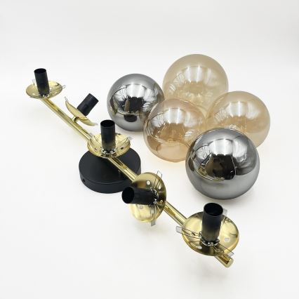 Lustre de teto de montagem em superfície AURIS 5xE14/15W/230V dourado/preto fumê/bege