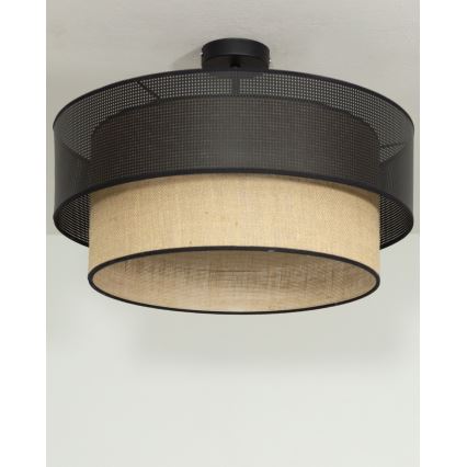 Lustre de teto de montagem em superfície BORHO 1xE27/60W/230V preto/juta