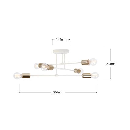 Lustre de teto de montagem superficial CAMBRIDGE 6xE27/15W/230V latão/branco