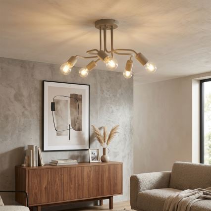 Lustre de teto de montagem superficial CHARLIE 5xE27/15W/230V bege