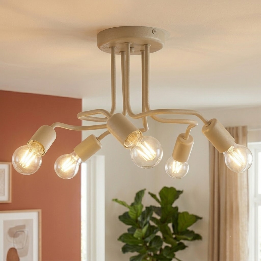 Lustre de teto de montagem superficial CHARLIE 5xE27/15W/230V bege