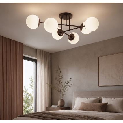 Lustre de teto fixo MALENA 6xE14/5W/230V castanho/branco