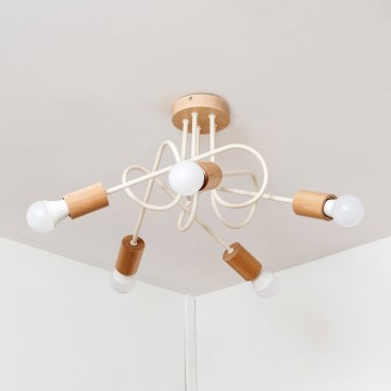 Lustre de teto fixo OXFORD 5xE27/15W/230V pinho/creme
