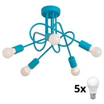 Lustre de teto infantil OXFORD 5xE27/15W/230V azul