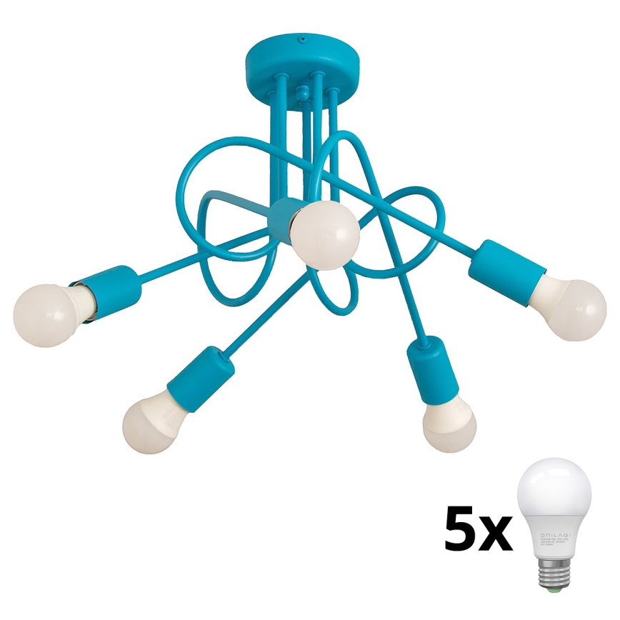 Lustre de teto infantil OXFORD 5xE27/15W/230V azul