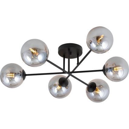 Lustre de teto ROMA 6xE14/10W/230V preto/fumê