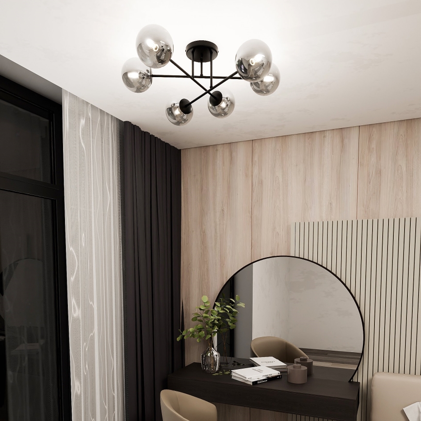 Lustre de teto ROMA 6xE14/10W/230V preto/fumê