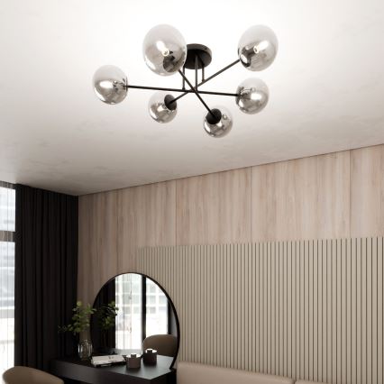 Lustre de teto ROMA 6xE14/10W/230V preto/fumê