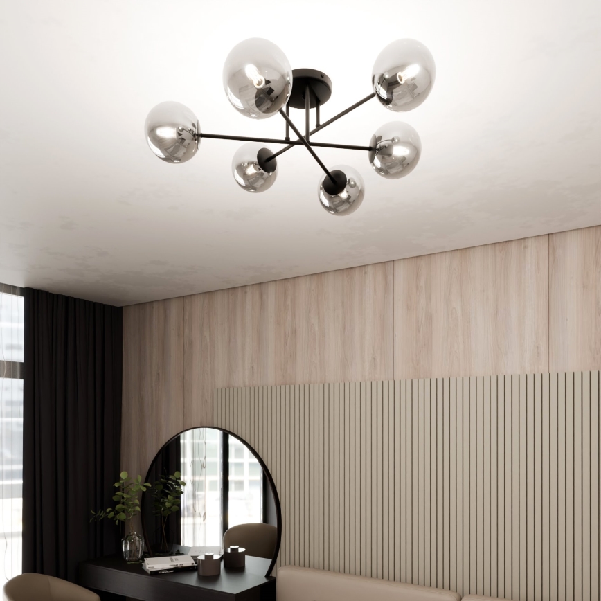 Lustre de teto ROMA 6xE14/10W/230V preto/fumê