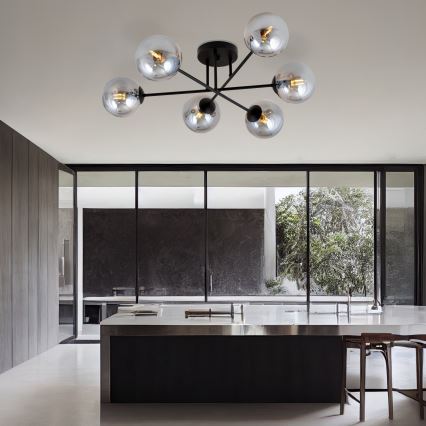 Lustre de teto ROMA 6xE14/10W/230V preto/fumê