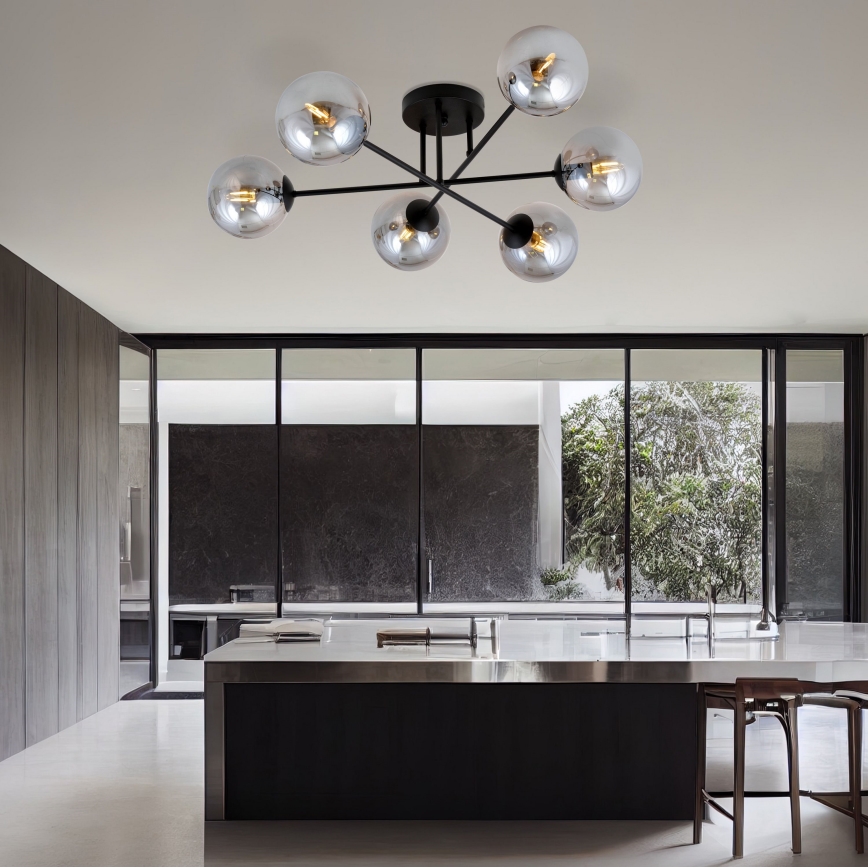 Lustre de teto ROMA 6xE14/10W/230V preto/fumê