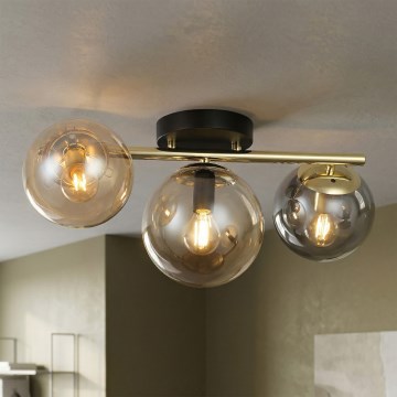 Lustre de teto sobreposto AURIS 3xE14/15W/230V dourado/preto fumê/bege