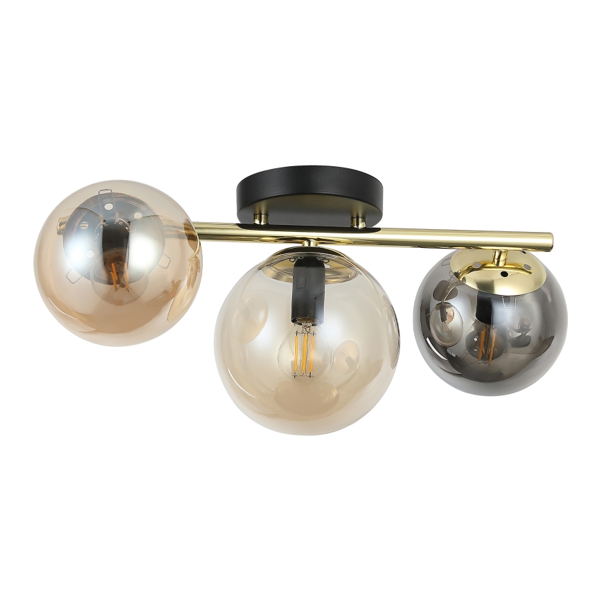 Lustre de teto sobreposto AURIS 3xE14/15W/230V dourado/preto fumê/bege