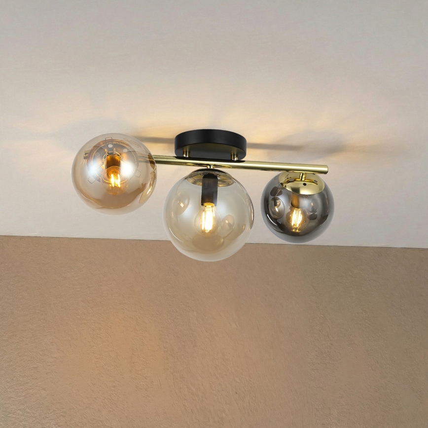 Lustre de teto sobreposto AURIS 3xE14/15W/230V dourado/preto fumê/bege