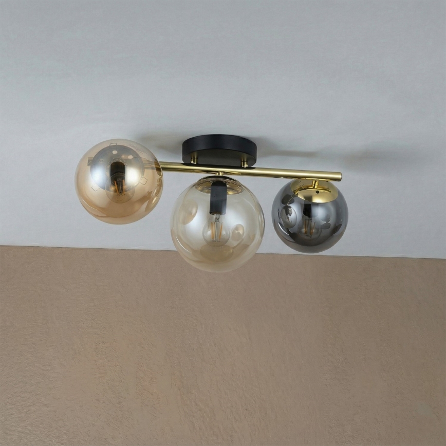 Lustre de teto sobreposto AURIS 3xE14/15W/230V dourado/preto fumê/bege