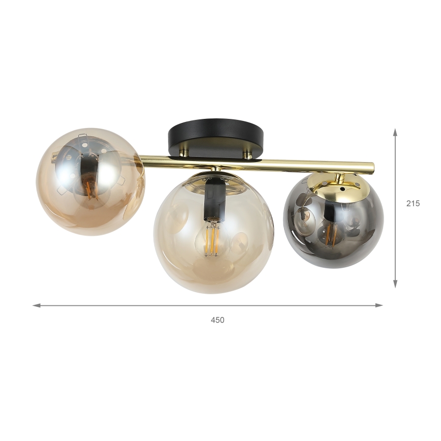 Lustre de teto sobreposto AURIS 3xE14/15W/230V dourado/preto fumê/bege