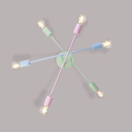 Lustre de teto sobreposto CAMBRIDGE 6xE27/15W/230V verde/azul/rosa