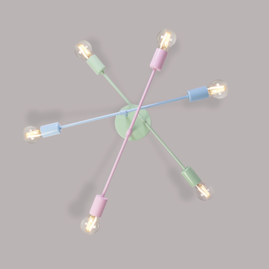 Lustre de teto sobreposto CAMBRIDGE 6xE27/15W/230V verde/azul/rosa