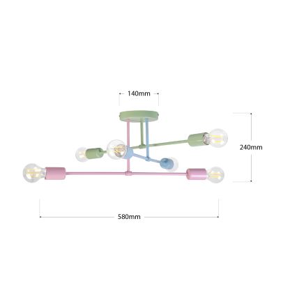Lustre de teto sobreposto CAMBRIDGE 6xE27/15W/230V verde/azul/rosa