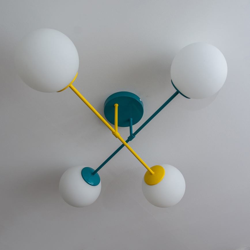 Lustre de teto sobreposto MOON 4xE27/15W/230V turquesa/amarelo