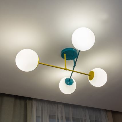 Lustre de teto sobreposto MOON 4xE27/15W/230V turquesa/amarelo