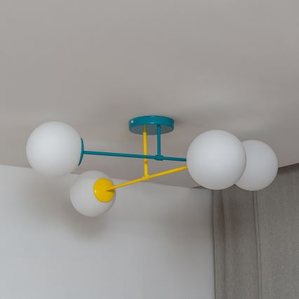 Lustre de teto sobreposto MOON 4xE27/15W/230V turquesa/amarelo