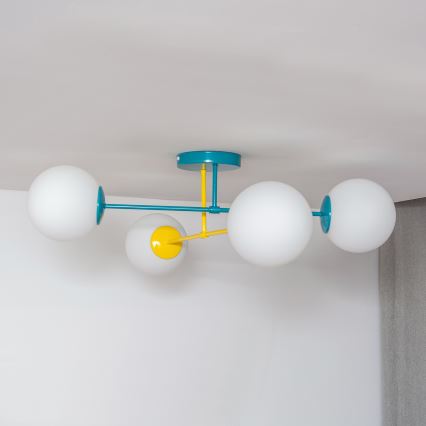 Lustre de teto sobreposto MOON 4xE27/15W/230V turquesa/amarelo