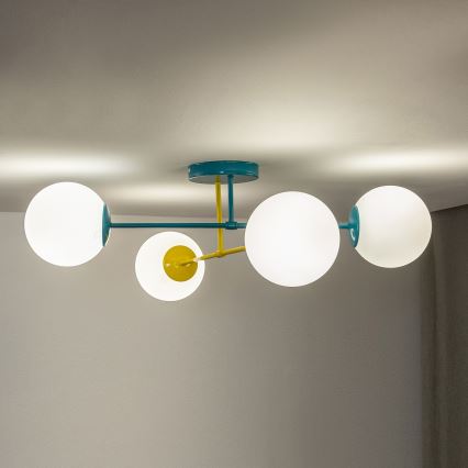 Lustre de teto sobreposto MOON 4xE27/15W/230V turquesa/amarelo