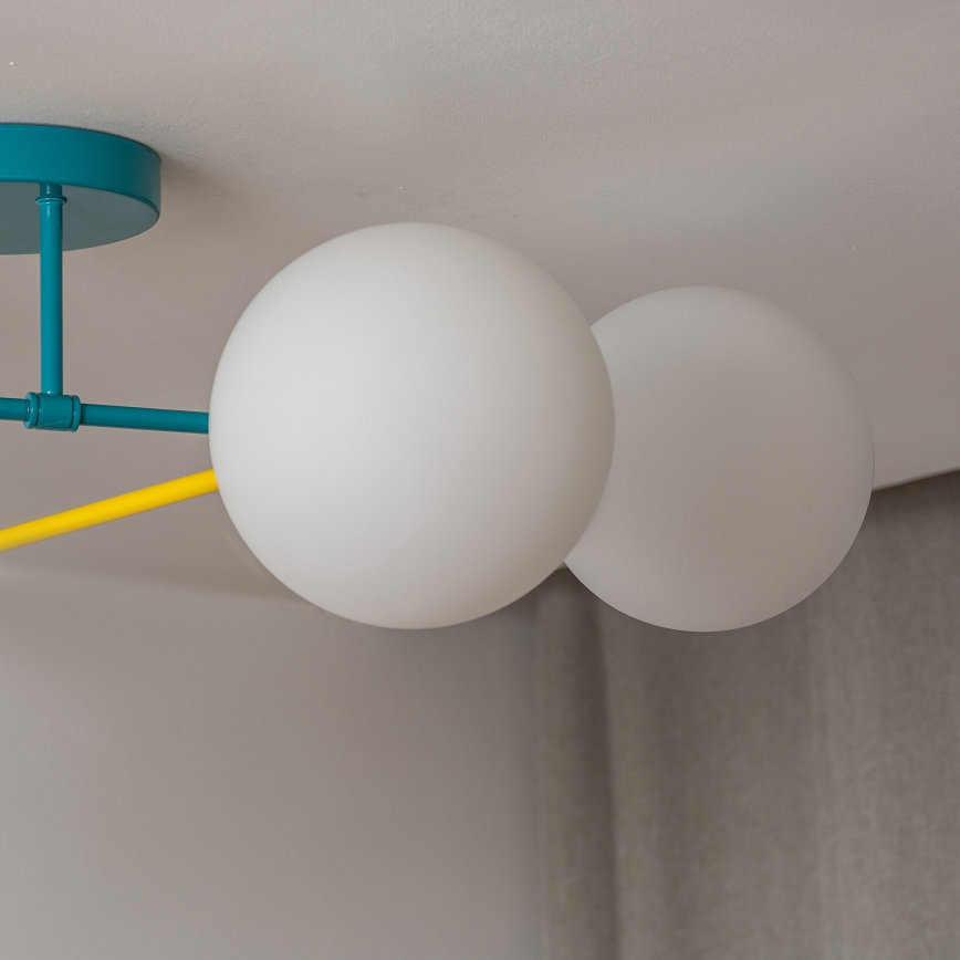 Lustre de teto sobreposto MOON 4xE27/15W/230V turquesa/amarelo