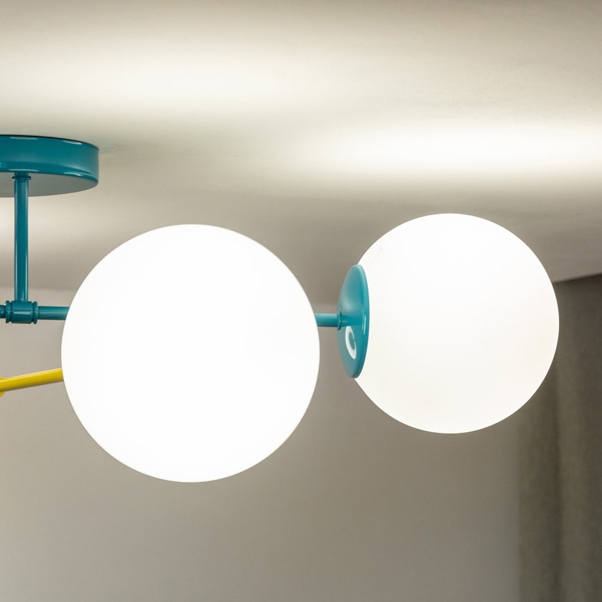 Lustre de teto sobreposto MOON 4xE27/15W/230V turquesa/amarelo