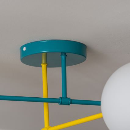 Lustre de teto sobreposto MOON 4xE27/15W/230V turquesa/amarelo