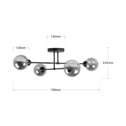 Lustre de teto sobreposto OBSIDIAN 4xG9/10W/230V preto/cinza fumê