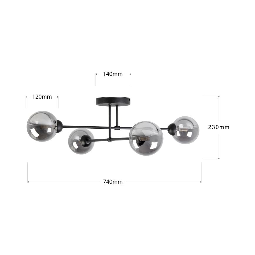 Lustre de teto sobreposto OBSIDIAN 4xG9/10W/230V preto/cinza fumê