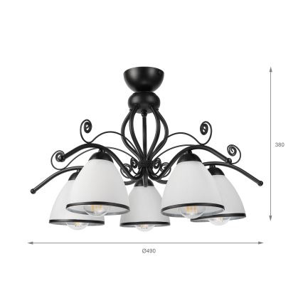 Lustre de teto sobreposto RETRO 5xE27/60W/230V preto/branco
