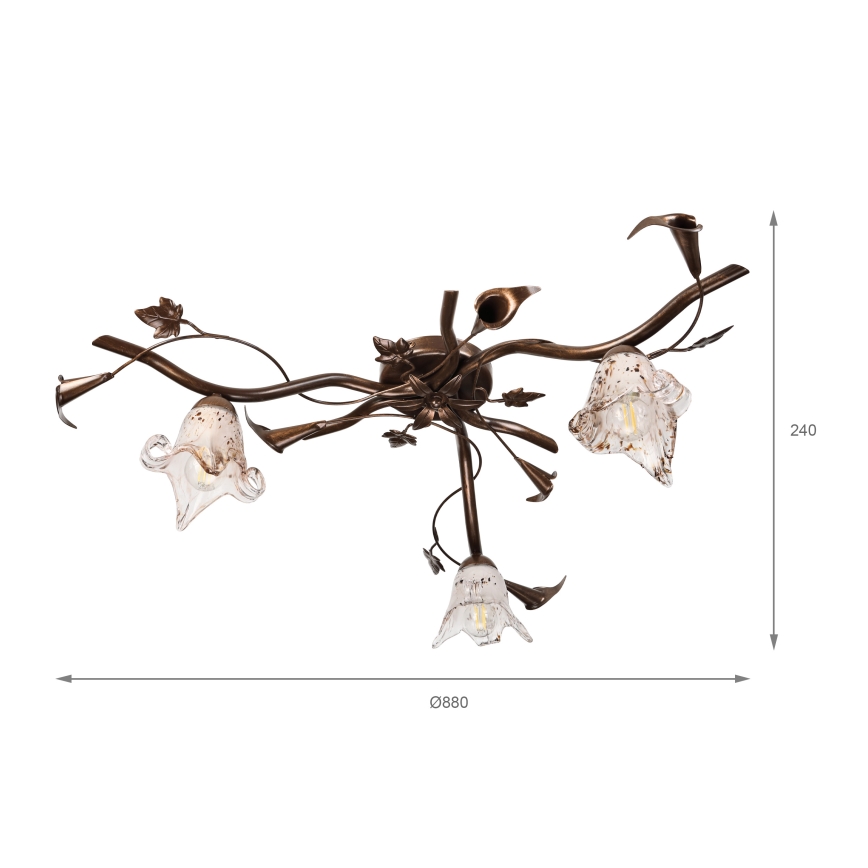 Lustre de teto sobreposto ROZETA 3xE14/40W/230V, acabamento em bronze