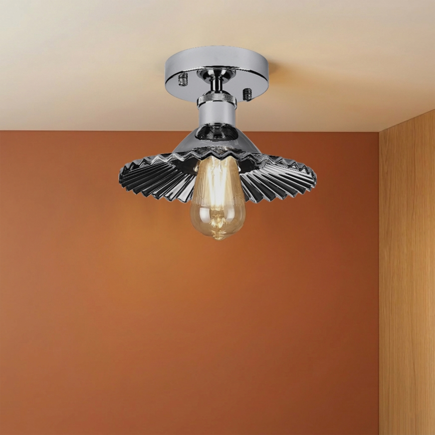 Lustre de teto sobreposto TRISH 1xE27/15W/230V cromado brilhante/preto fumê