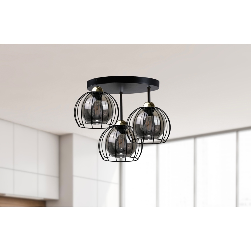 Plafon SOLO BLACK 3xE27/60W/230V diâmetro 30 cm preto/dourado