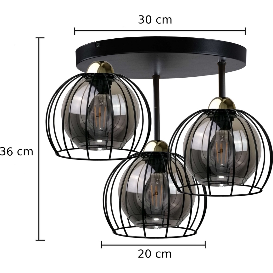 Plafon SOLO BLACK 3xE27/60W/230V diâmetro 30 cm preto/dourado