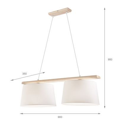 Lustre em cabo AIDA 2xE27/60W/230V, Ø 35 cm, carvalho/branco