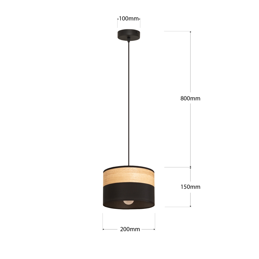 Lustre em cabo ALBA 1xE27/15W/230V Ø 20 cm preto/castanho