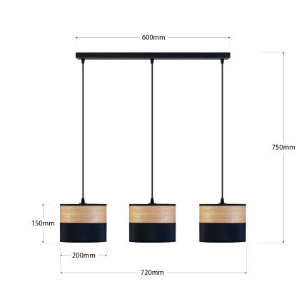 Lustre em cabo ALBA 3xE27/15W/230V preto/castanho
