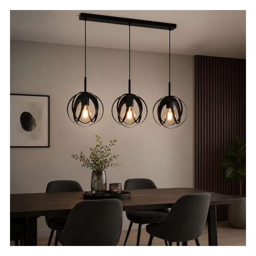 Lustre em cabo ASANI 3xE27/15W/230V, preto