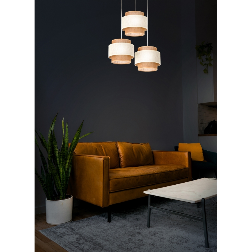Lustre em cabo BOHO 3xE27/60W/230V creme/juta