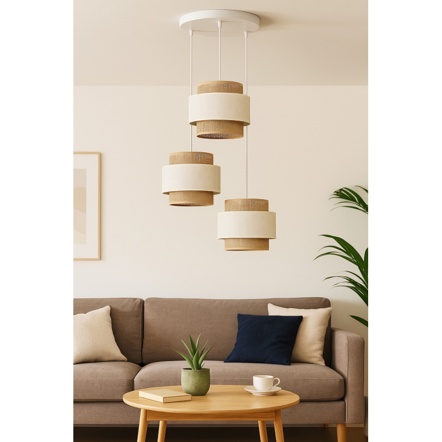 Lustre em cabo BOHO 3xE27/60W/230V creme/juta